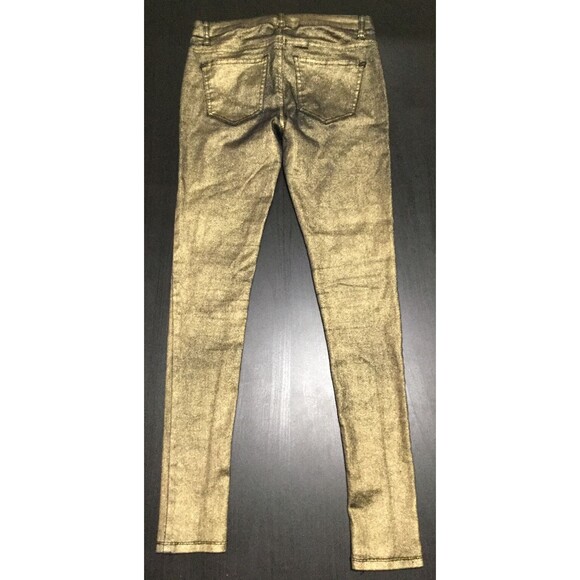 Tinseltown Shimmery Gold Denim Couture Junior Women's Skinny Pant Jeans Size 3 - Picture 2 of 5